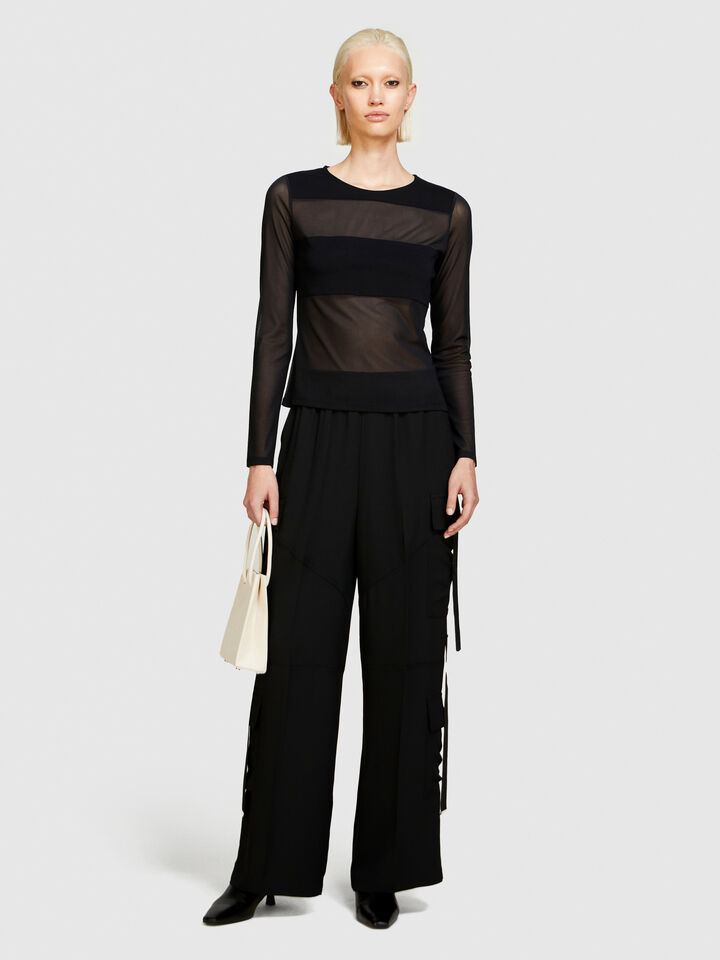 T-shirt with tulle sleeves - women's long sleeve t-shirts - Black | Sisley image number 1